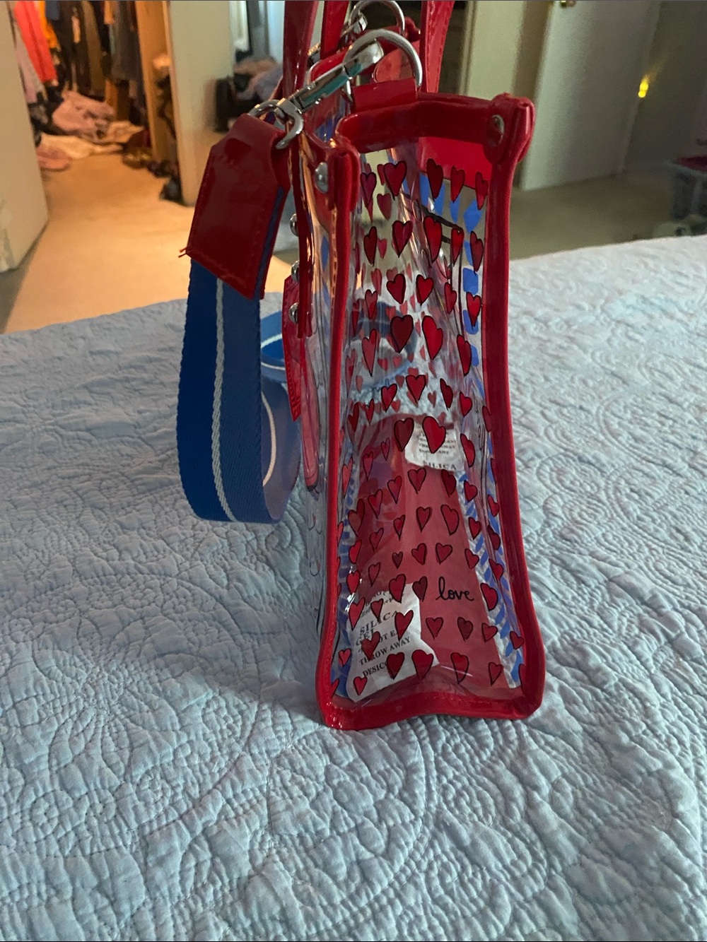 Brighton stripedRed Heart Clear Tote with Blue Stripe Strap carefree summer days - Picture 4 of 5